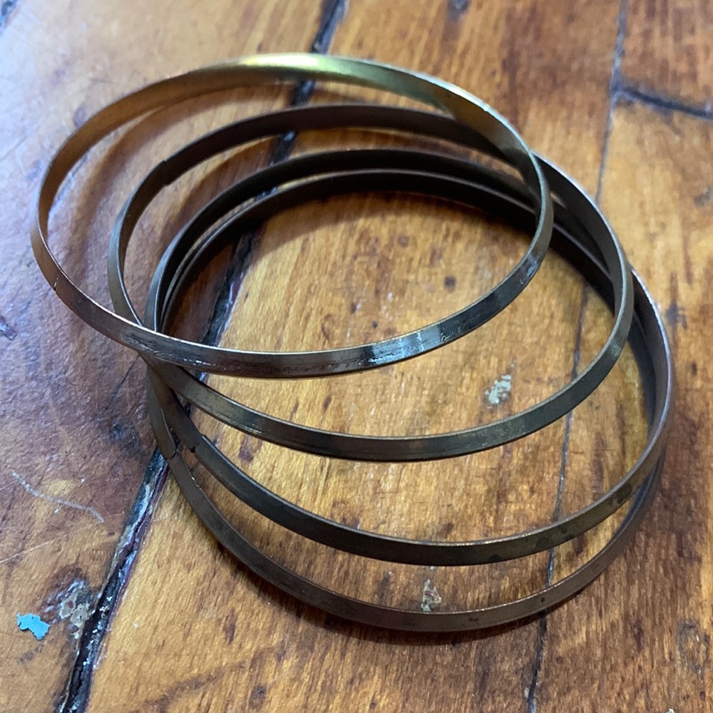 Set of 4 Antique Mixed-metal 3-sided Bangle Bracelets